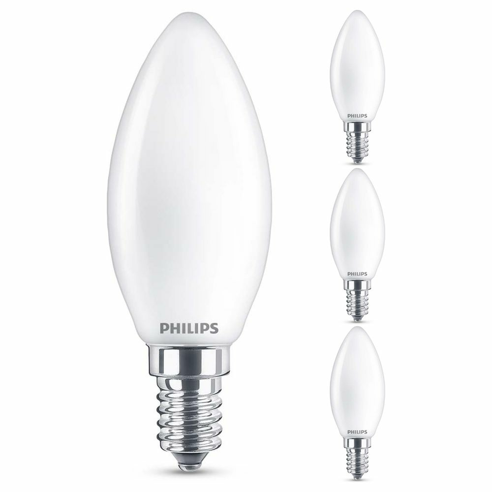 Philips LED Lampe ersetzt 60W, E14 Kerzenform B35, wei, warmwei, 806Lumen, nicht dimmbar, 4er Pack
