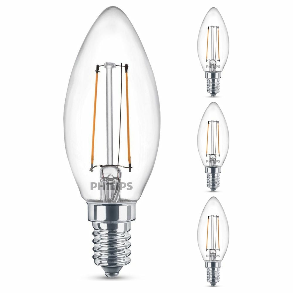 Philips LED Lampe ersetzt 25W, E14 Birne B35, klar, warmwei, 250 Lumen, nicht dimmbar, 4er Pack
