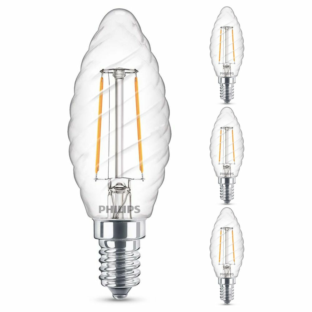 Philips LED Lampe ersetzt 25W, E14 Kerzeform ST35, klar, warmwei, 250 Lumen, nicht dimmbar, 4er Pack