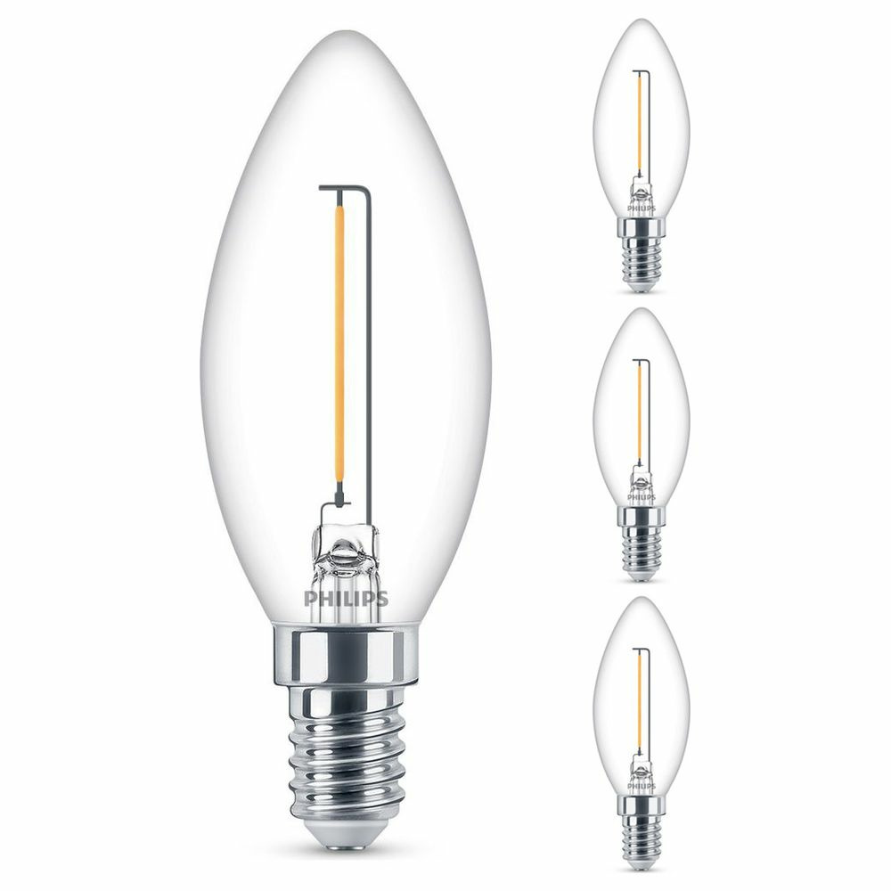 Philips LED Lampe ersetzt 15W, E14 Kerze B35, klar, warmwei, 136 Lumen, nicht dimmbar, 4er Pack