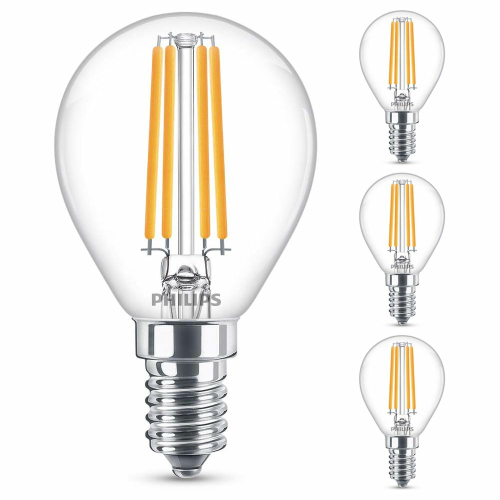 Philips LED Lampe ersetzt 60W, E14 Tropfenform P45, klar, warmwei, 806 Lumen, nicht dimmbar, 4er Pack