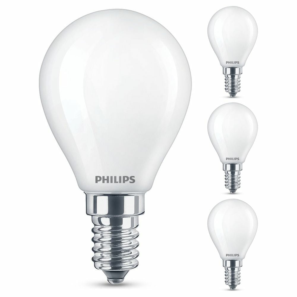 Philips LED Lampe ersetzt 60W, E14 Tropfenform P45, wei, warmwei, 470 Lumen, nicht dimmbar, 4er Pack