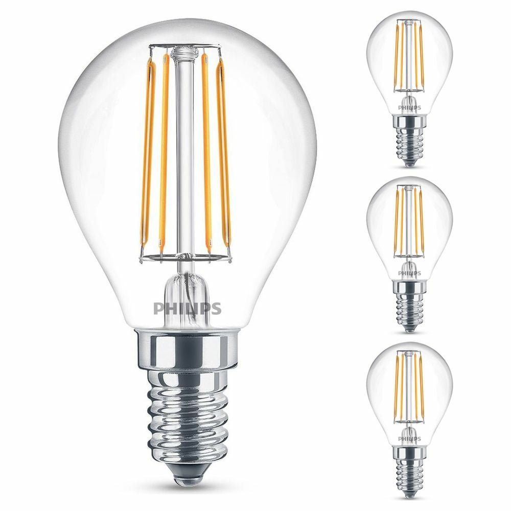 Philips LED Lampe ersetzt 40W, E14 Tropfen P45, klar, warmwei, 470 Lumen, nicht dimmbar, 4er Pack