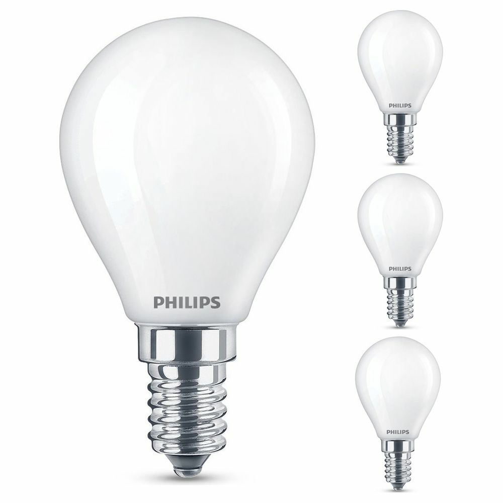 Philips LED Lampe ersetzt 40W, E14 Tropfen P45, wei, warmwei, 470 Lumen, nicht dimmbar, 4er Pack