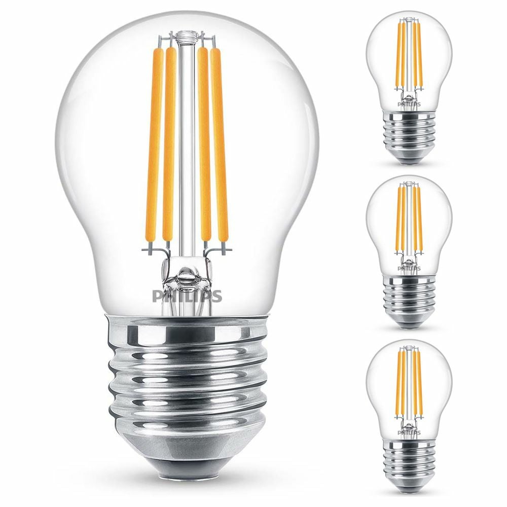 Philips LED Lampe ersetzt 60W, E27 Tropfenform P45, klar, warmwei, 806 Lumen, nicht dimmbar, 4er Pack