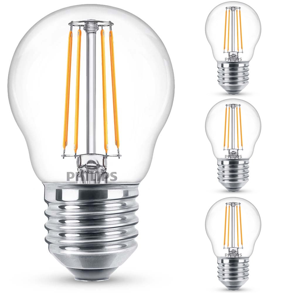 Philips LED Lampe ersetzt 40W, E27 Tropfenform P45, klar, warmwei, 470 Lumen, nicht dimmbar, 4er Pack