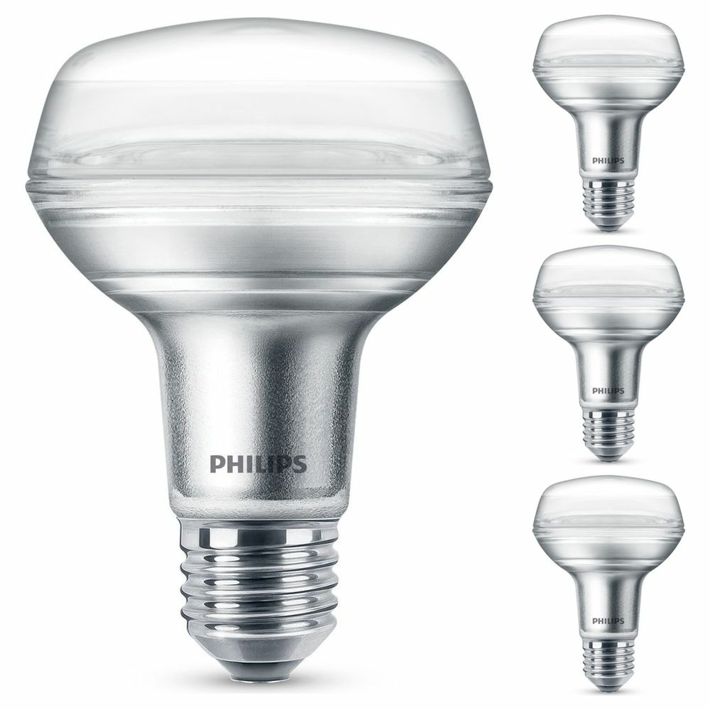 Philips LED Lampe ersetzt 60W, E27 Reflektor R80, klar, warmwei, 345 Lumen, nicht dimmbar, 4er Pack