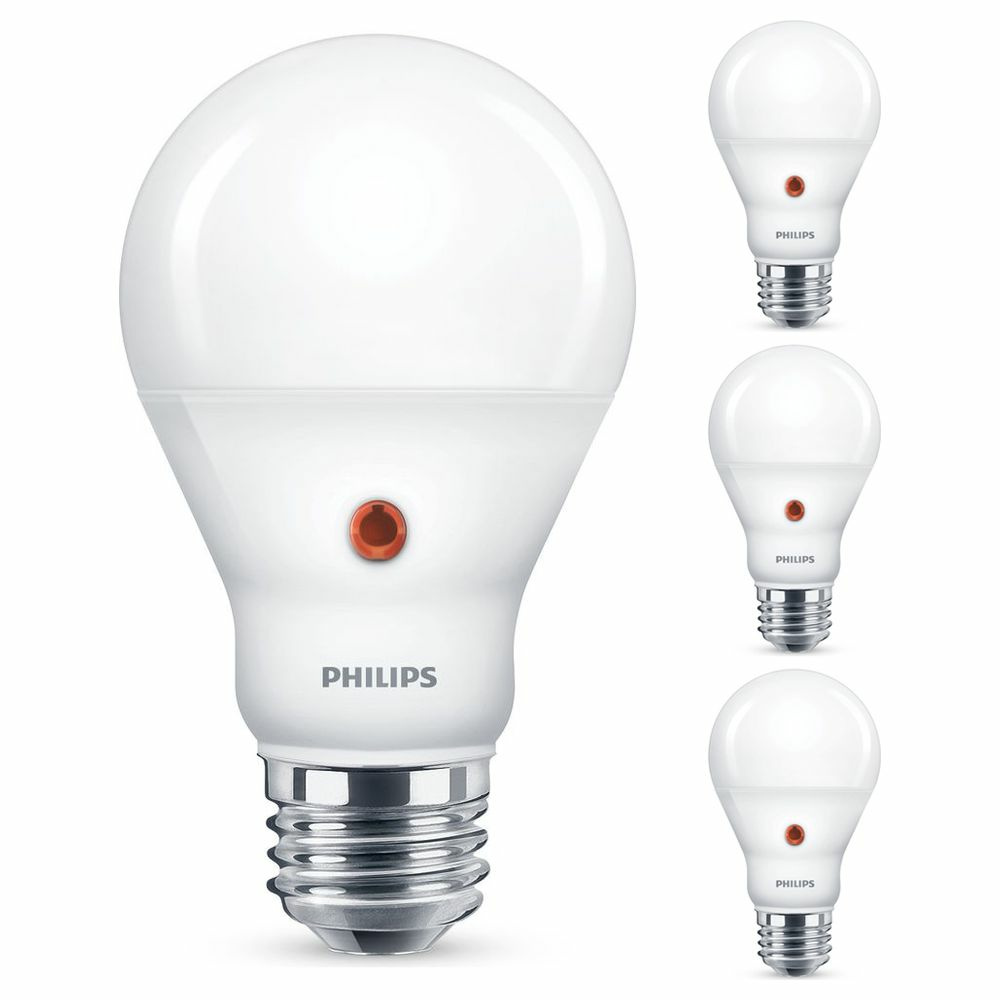 Philips LED Lampe mit Dmmerungssensor ersetzt 60W, E27 Standardform A60, warmwei, 806 Lumen, nicht dimmbar, 4er Pack