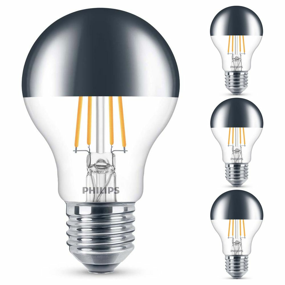 Philips LED Lampe ersetzt 50W, E27 Standardform A60, Kopfspiegel, warmwei, 650 Lumen, dimmbar, 4er Pack