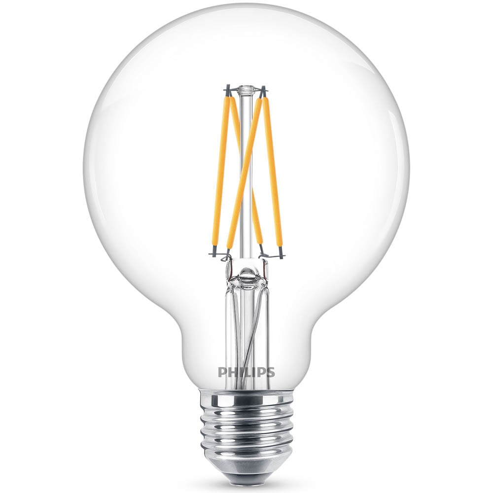 Philips LED WarmGlow Lampe ersetzt 60W, E27 Globe G93, klar, warmwei, 806 Lumen, dimmbar