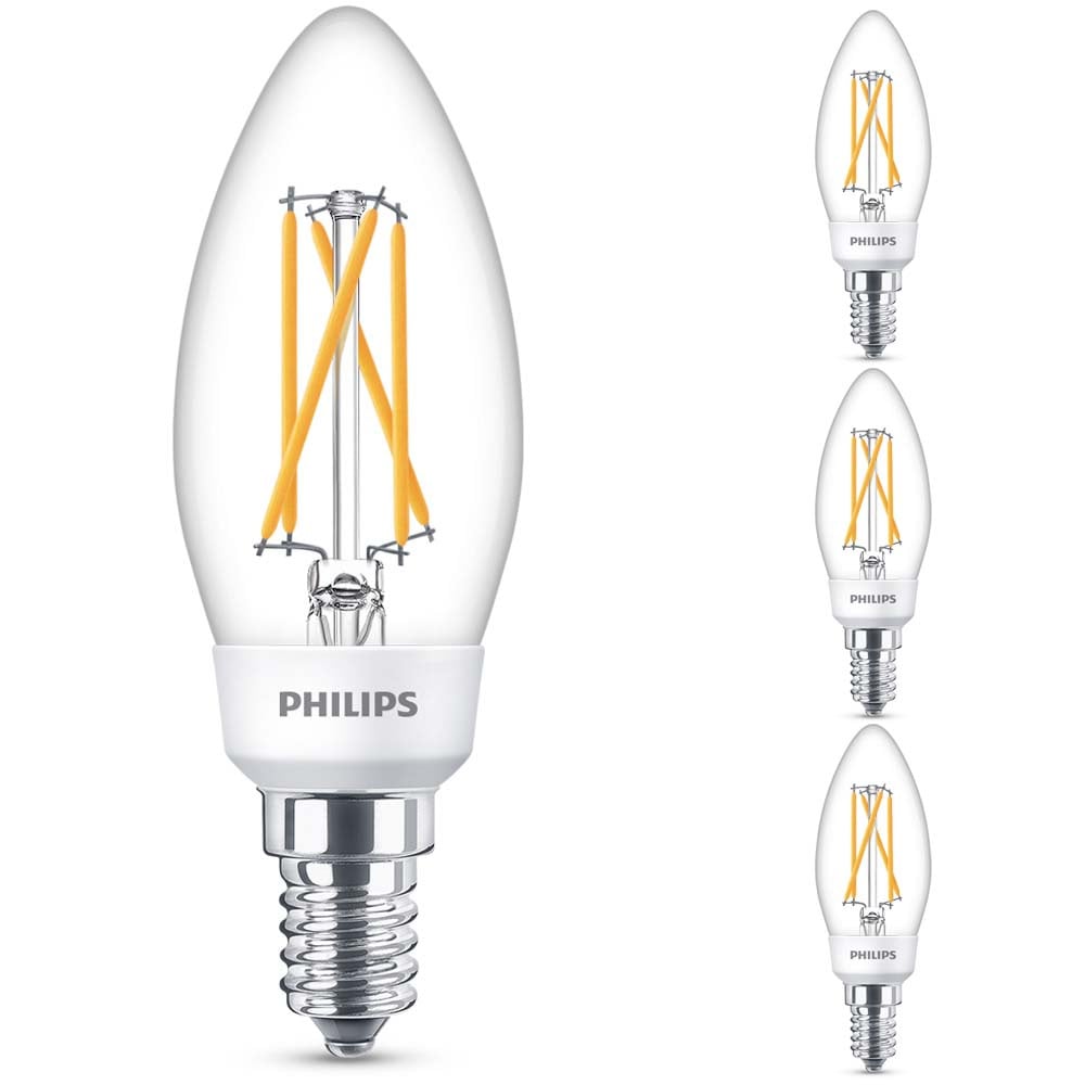 Philips LED SceneSwitch Lampe ersetzt 40W, E14, Kerze - B35, klar, 470lm, Dimmen ohne Dimmer, 4er Pack