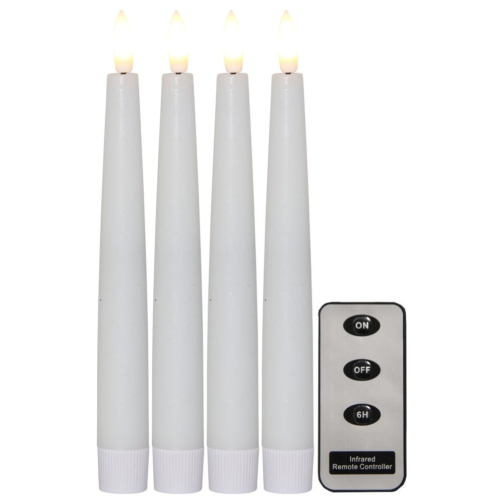 LED Wachskerzen 4er Set Flamme in Weiß mit Fernbedienung 200x21mm