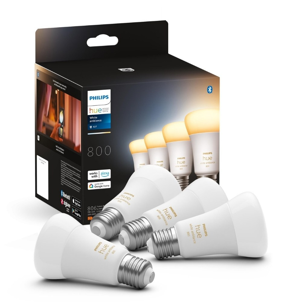 Philips Hue Bluetooth White Ambiance LED E27 Birne - A60 9W 800lm Viererpack
