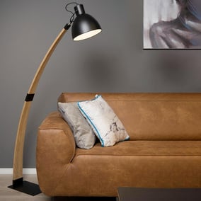 Moderne Stehlampe braun E27 Holz Netzstecker Schalter Dimmer 