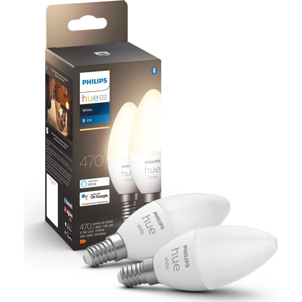 Philips Hue Bluetooth White LED E14 Kerze - B39 5,5W 470lm Doppelpack