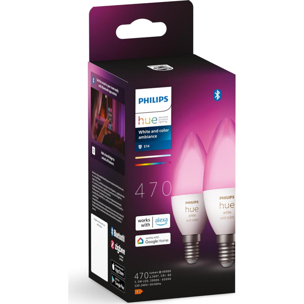 Philips Hue Bluetooth White & Color Ambiance LED E14 5,3W 470lm Doppelpack