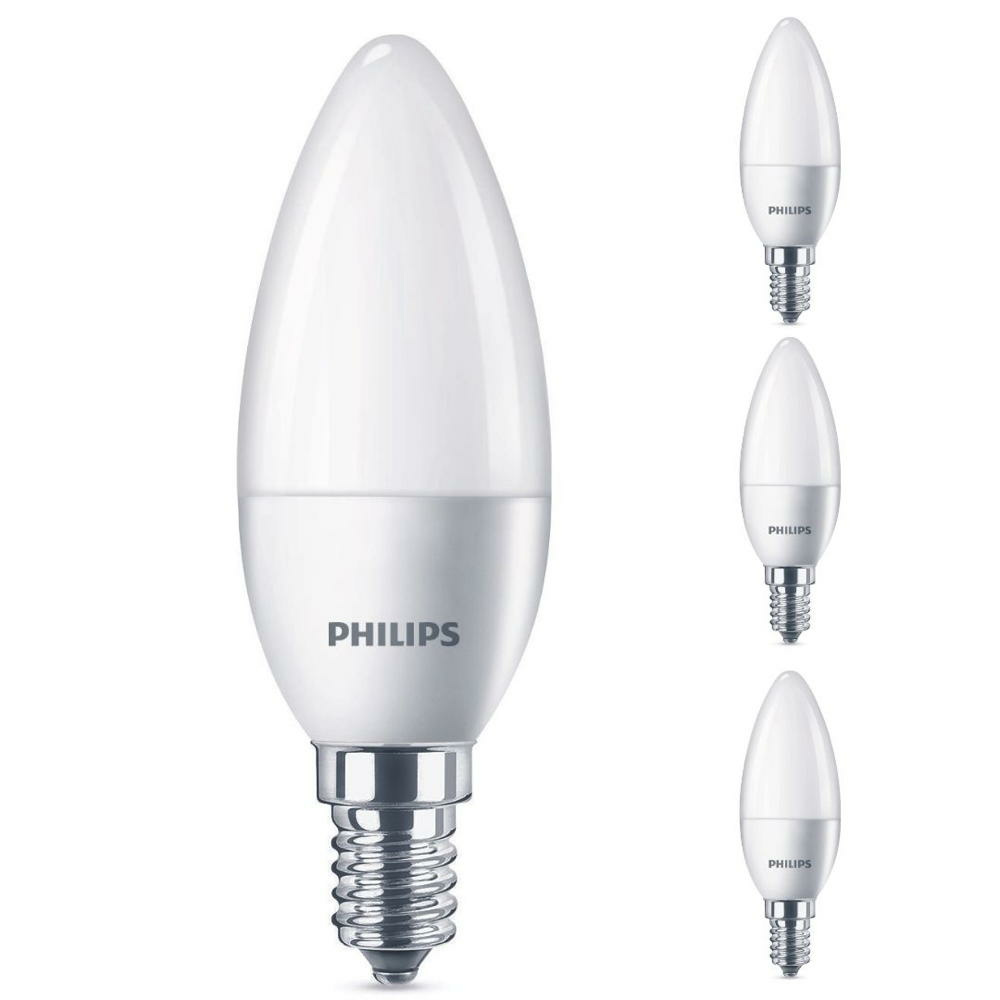 Philips LED Lampe ersetzt 40W, E14 Kerzenform B35, wei, warmwei, 470 Lumen, nicht dimmbar, 4er Pack