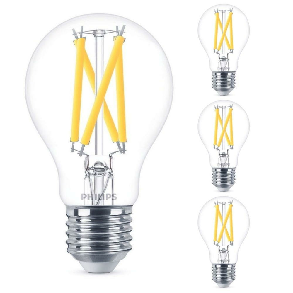 Philips LED Lampe ersetzt 75W, E27 Standardform A60, klar, warmwei, 1080 Lumen, dimmbar, 4er Pack