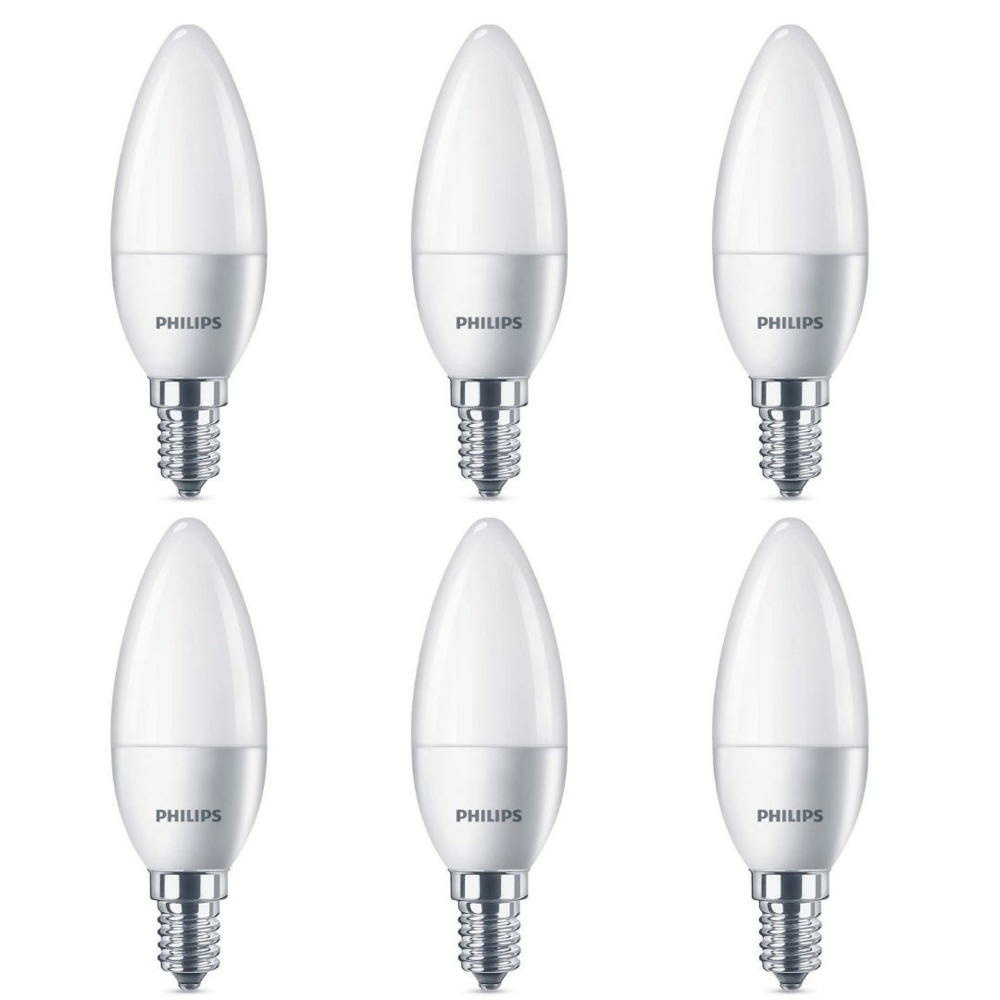 Philips LED Lampe ersetzt 40W, E14 Kerzenform B35, wei, warmwei, 470 Lumen, nicht dimmbar, 6er Pack