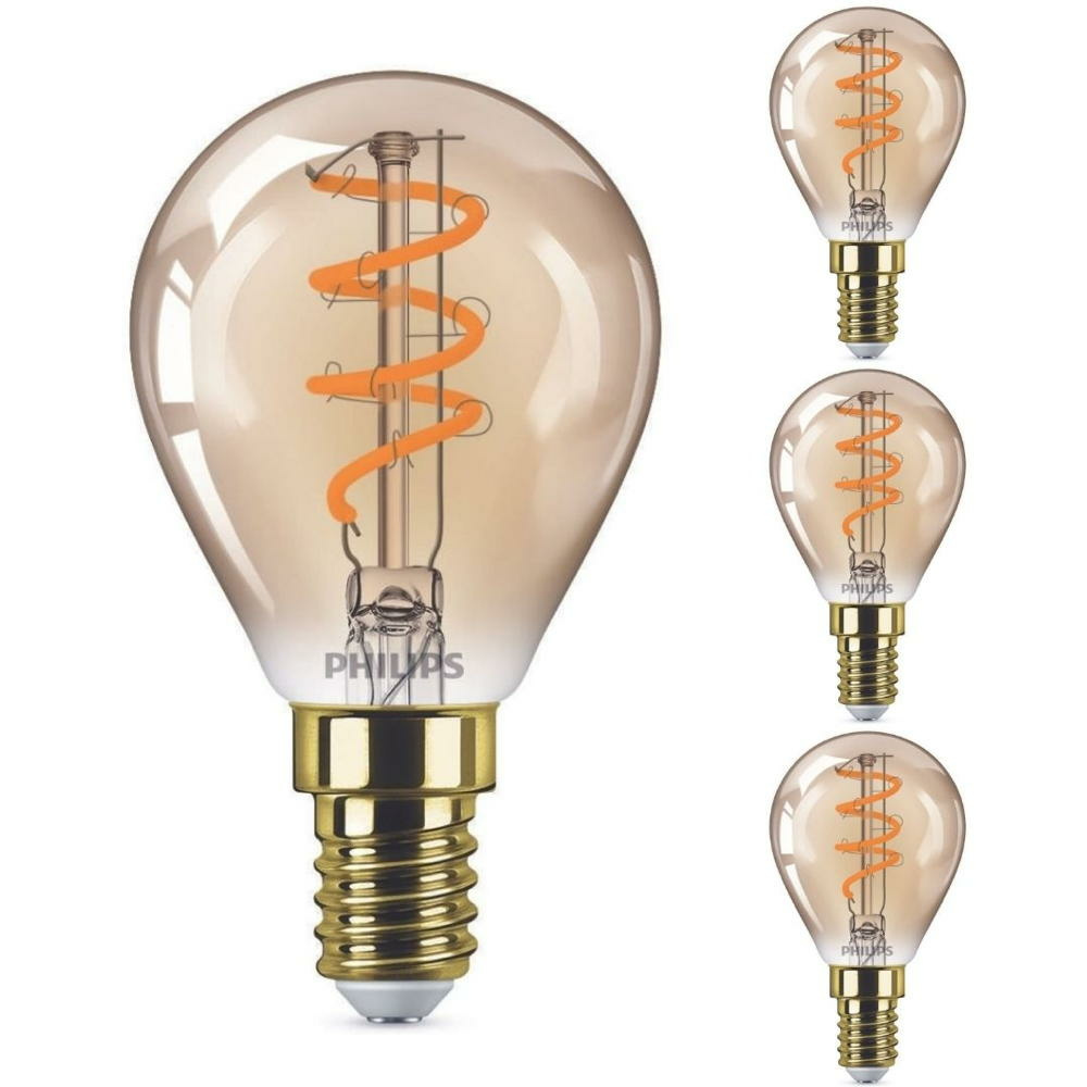 Philips LED Lampe ersetzt 15W, E14 Tropfenform P45, gold, warmwei, 136 Lumen, dimmbar, 4er Pack