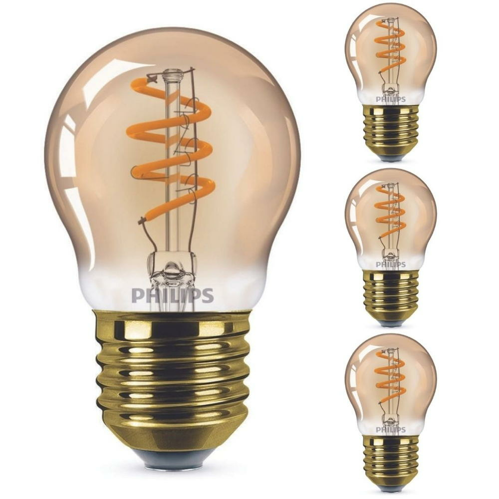 Philips LED Lampe ersetzt 15W, E27 Tropfenform P45, gold, warmwei, 136 Lumen, dimmbar, 4er Pack