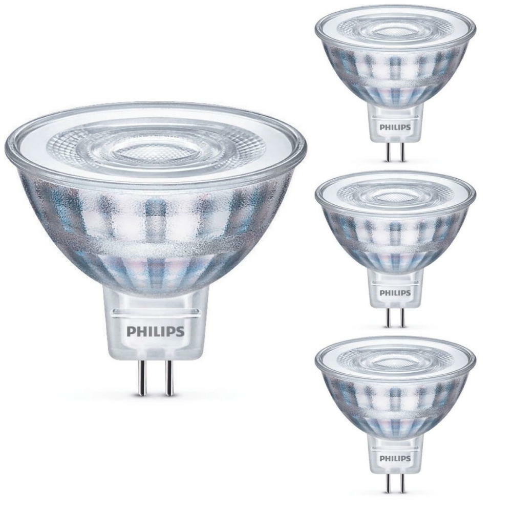 Philips LED Lampe ersetzt 35W, GU5,3 Reflektor MR16, klar, kaltwei, 390 Lumen, nicht dimmbar, 4er Pack