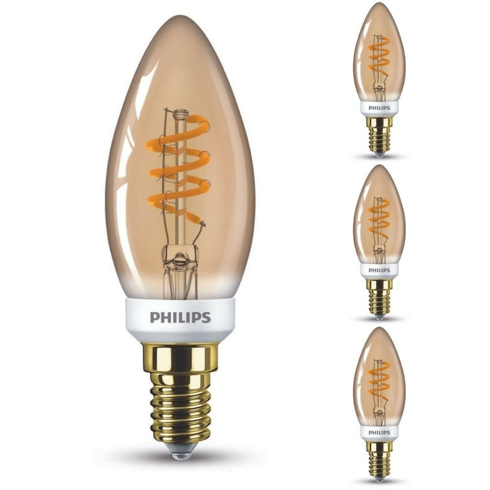Philips LED Lampe ersetzt 15W, E14 Kerzenform B35, gold, warmwei, 136 Lumen, dimmbar, 4er Pack