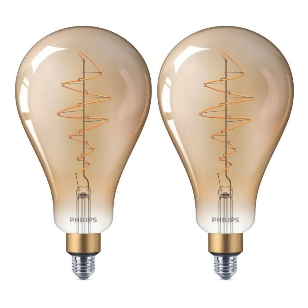 Philips LED Lampe ersetzt 40W, E27 Birne A160, gold, warmwei, 470 Lumen, dimmbar, 2er Pack