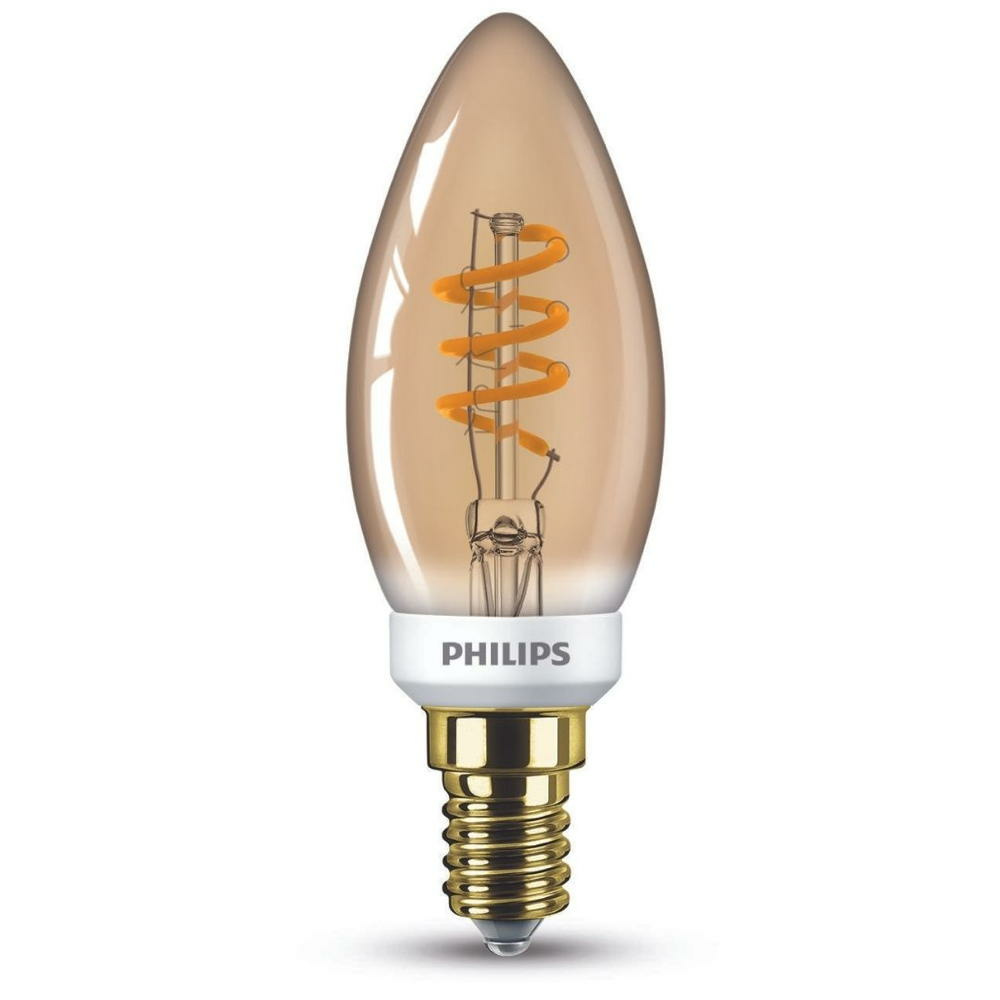 Philips LED Lampe ersetzt 15W, E14 Kerzenform B35, gold, warmwei, 136 Lumen, dimmbar