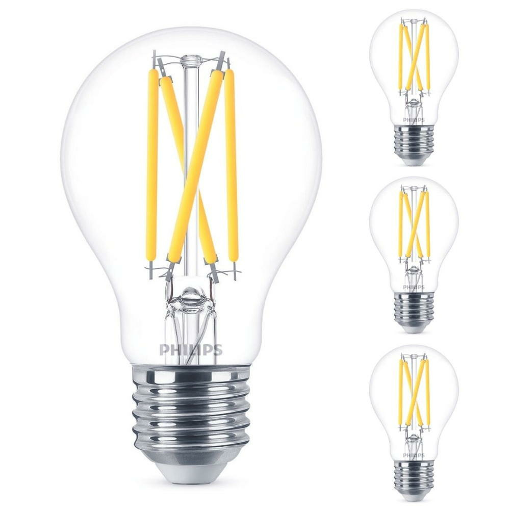 Philips LED Lampe ersetzt 60 W, E27 Standardform A60, klar, warmwei, 810 Lumen, dimmbar, 4er Pack