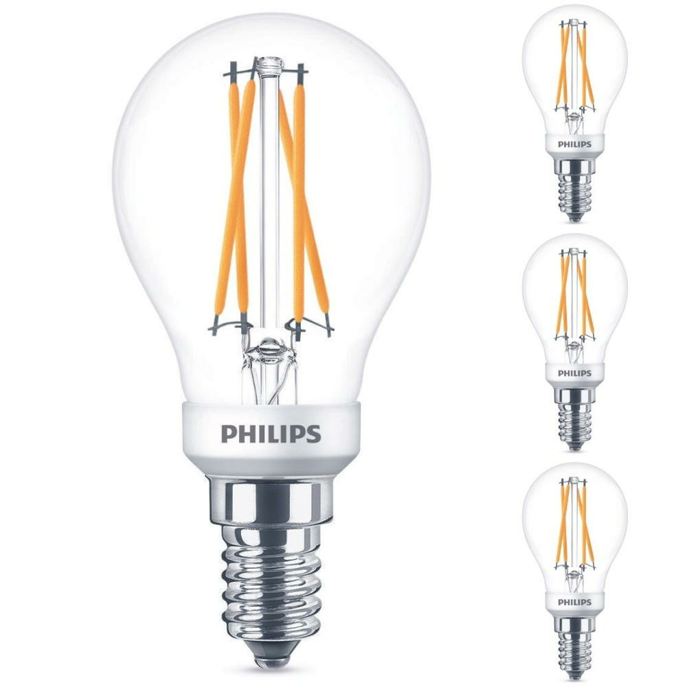 Philips LED Lampe ersetzt 40 W, E14 Tropfenform P45, klar, warmwei, 475 Lumen, dimmbar, 4er Pack
