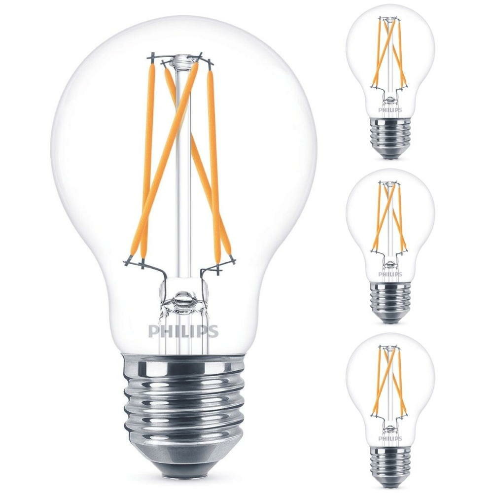 Philips LED Lampe ersetzt 40 W, E27 Standardform A60, klar, warmwei, 475 Lumen, dimmbar, 4er Pack