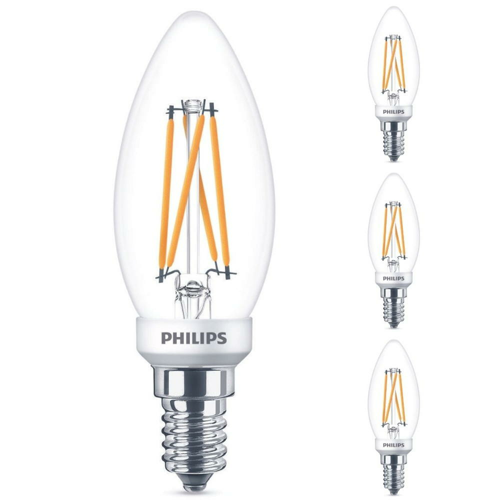 Philips LED Lampe ersetzt 25 W, E14 Kerzenform B35, klar, warmwei, 270 Lumen, dimmbar, 4er Pack