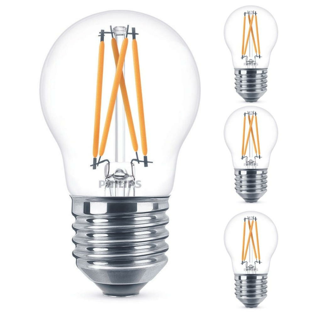 Philips LED Lampe ersetzt 40 W, E27 Tropfenform P45, klar, warmwei, 475 Lumen, dimmbar, 4er Pack