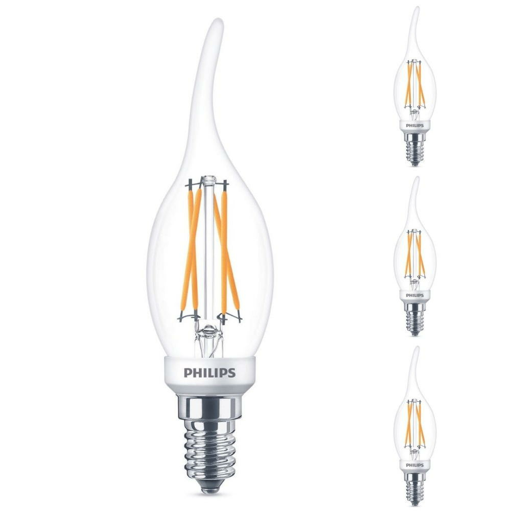 Philips LED Lampe ersetzt 40 W, E14 Kerzenform B35, klar, warmwei, 475 Lumen, dimmbar, 4er Pack