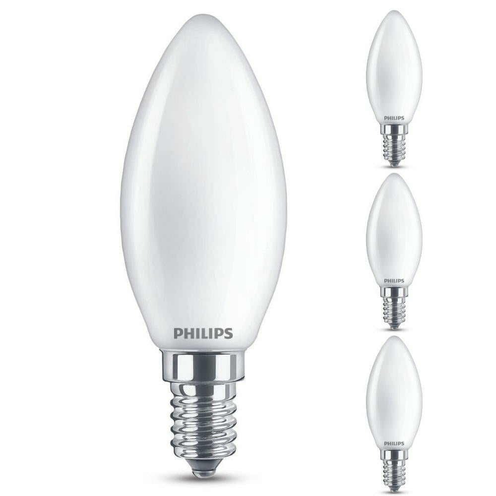 Philips LED Lampe ersetzt 40 W, E14 Kerzenform B35, wei, warmwei, 475 Lumen, dimmbar, 4er Pack