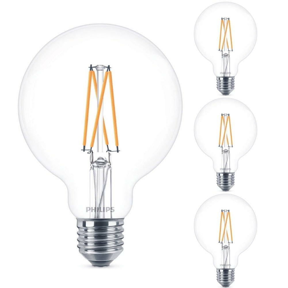 Philips LED Lampe ersetzt 60 W, E27 Globe G93, klar, warmwei, 810 Lumen, dimmbar, 4er Pack