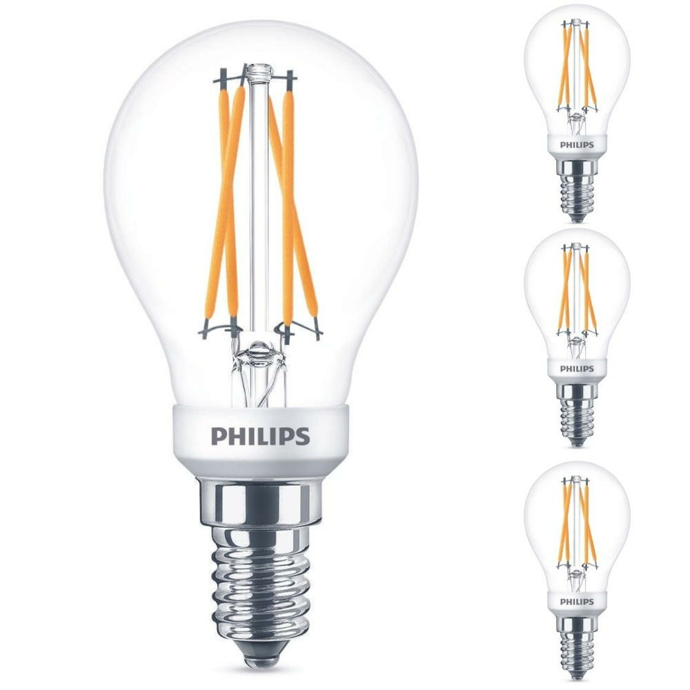 Philips LED Lampe ersetzt 25 W, E14 Tropfenform P45, klar, warmwei, 270 Lumen, dimmbar, 4er Pack