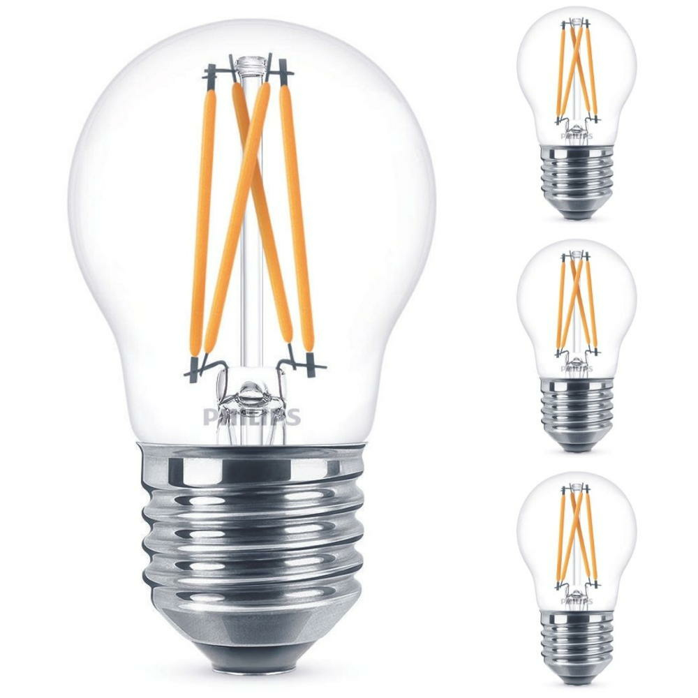 Philips LED Lampe ersetzt 25 W, E27 Tropfenform P45, klar, warmwei, 270 Lumen, dimmbar, 4er Pack