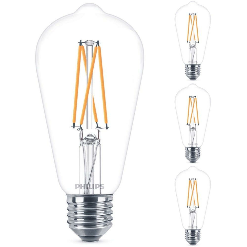 Philips LED Lampe ersetzt 60 W, E27 Edisonform ST64, klar, warmwei, 810 Lumen, dimmbar, 4er Pack