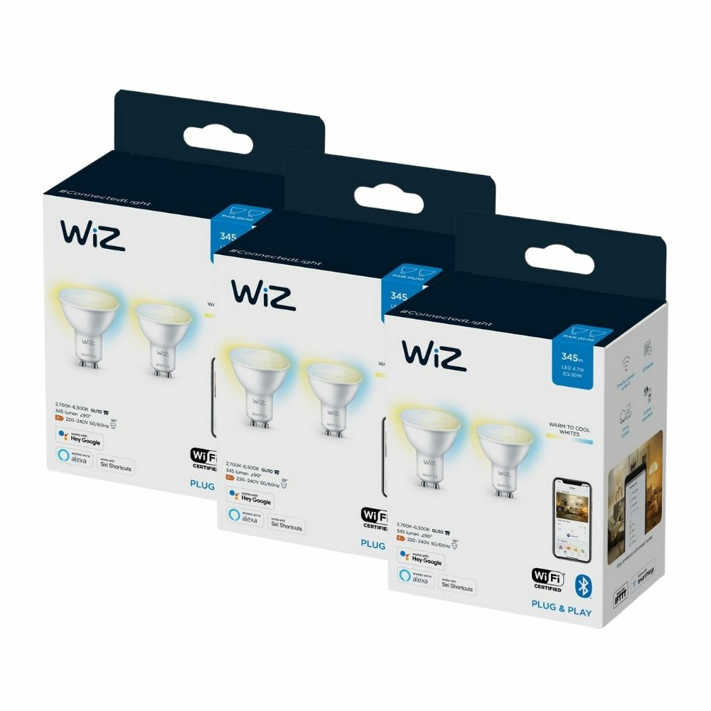 WiZ LED Smart Leuchtmittel in Wei GU10 4,7W 400lm 2700-6500K 6er-Pack
