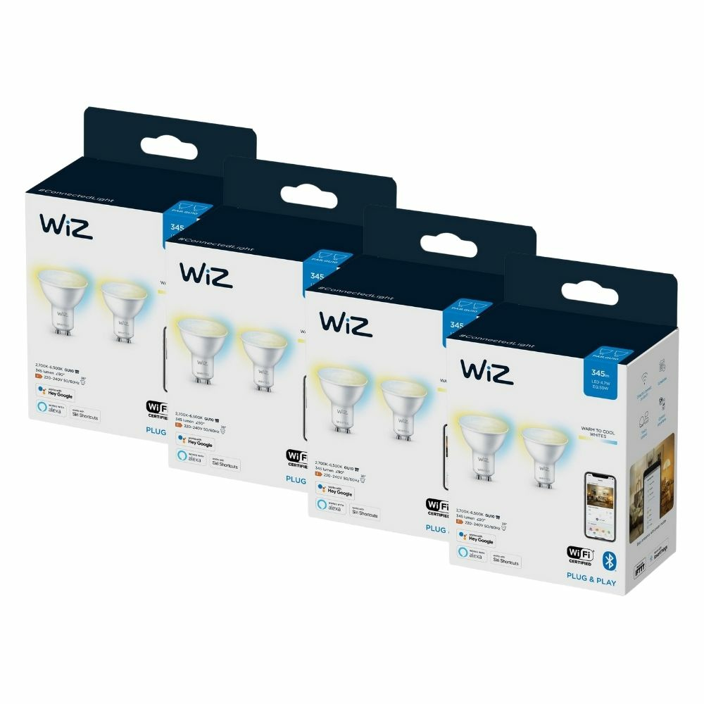 WiZ LED Smart Leuchtmittel in Wei GU10 4,7W 400lm 2700-6500K 8er-Pack
