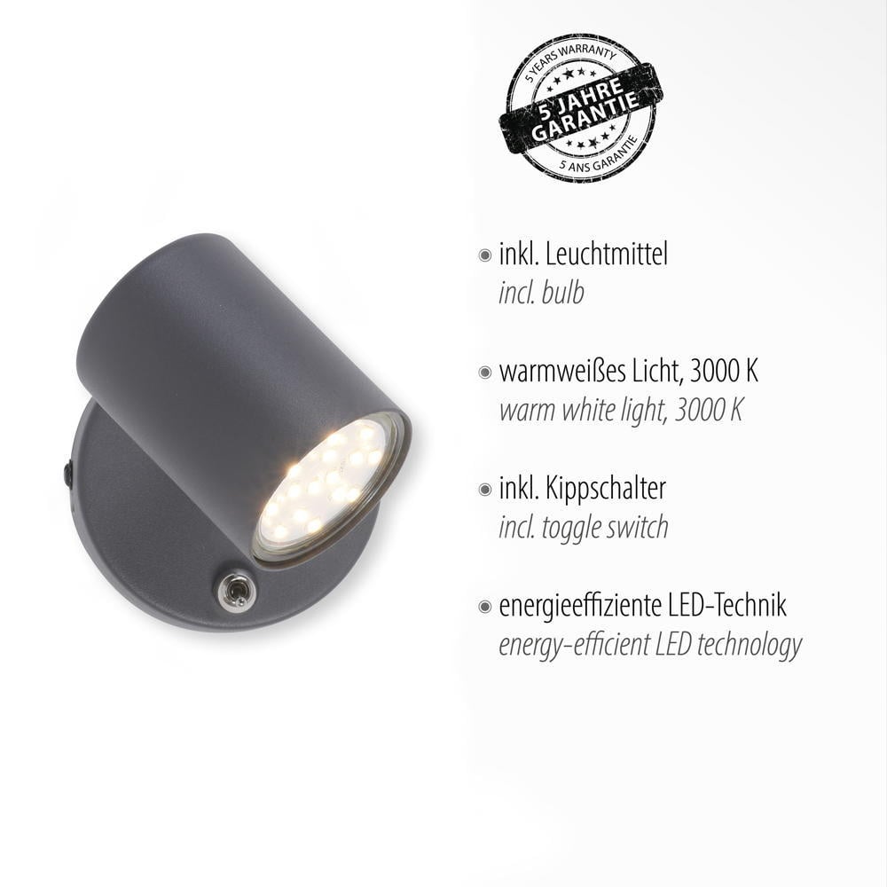 LED Wandleuchte Tarik in Anthrazit 5W 380lm GU10 | Just Light | 11941-13