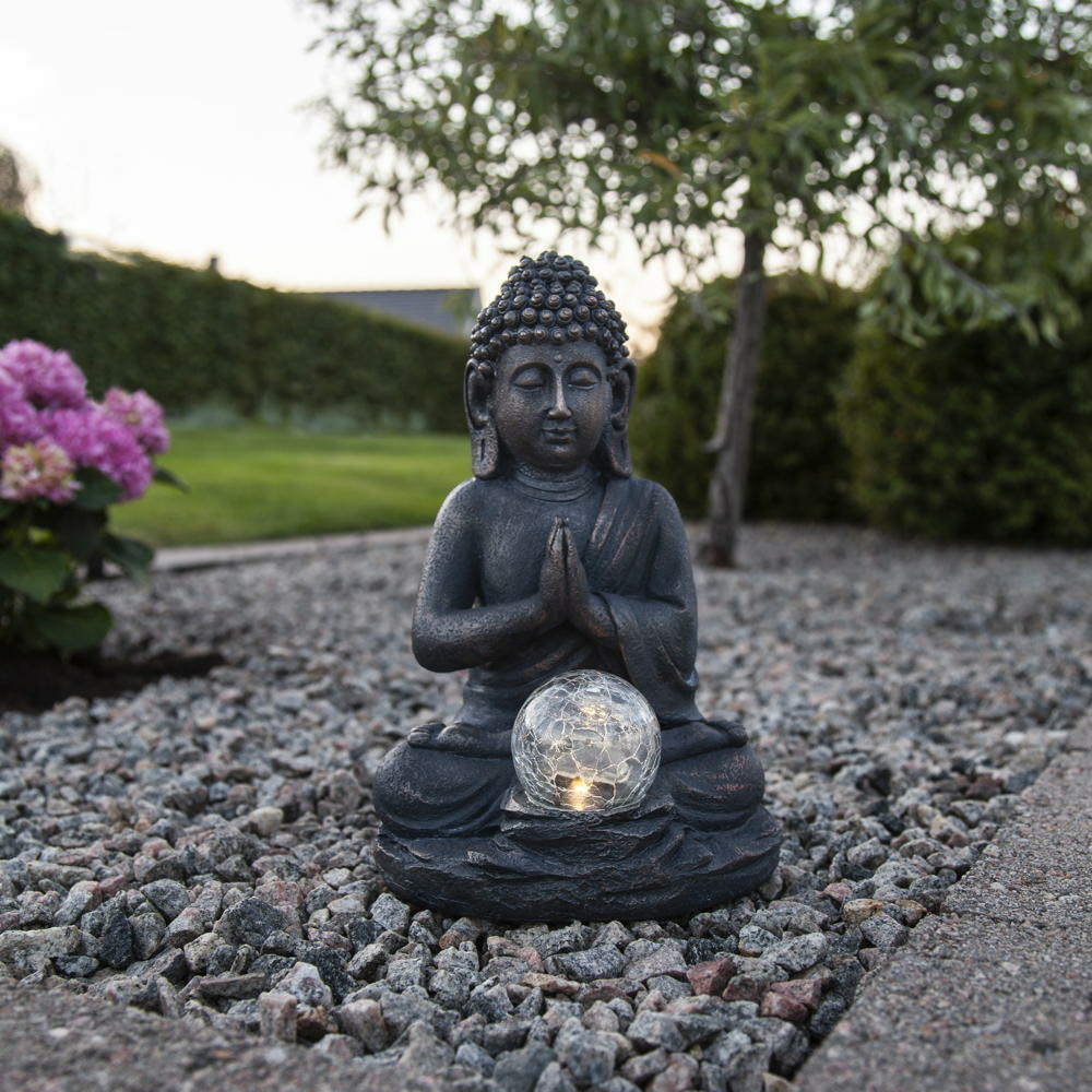 LED Solar Dekoleuchte Buddha in Anthrazit 0,06W IP44 mit Dmmerungssensor