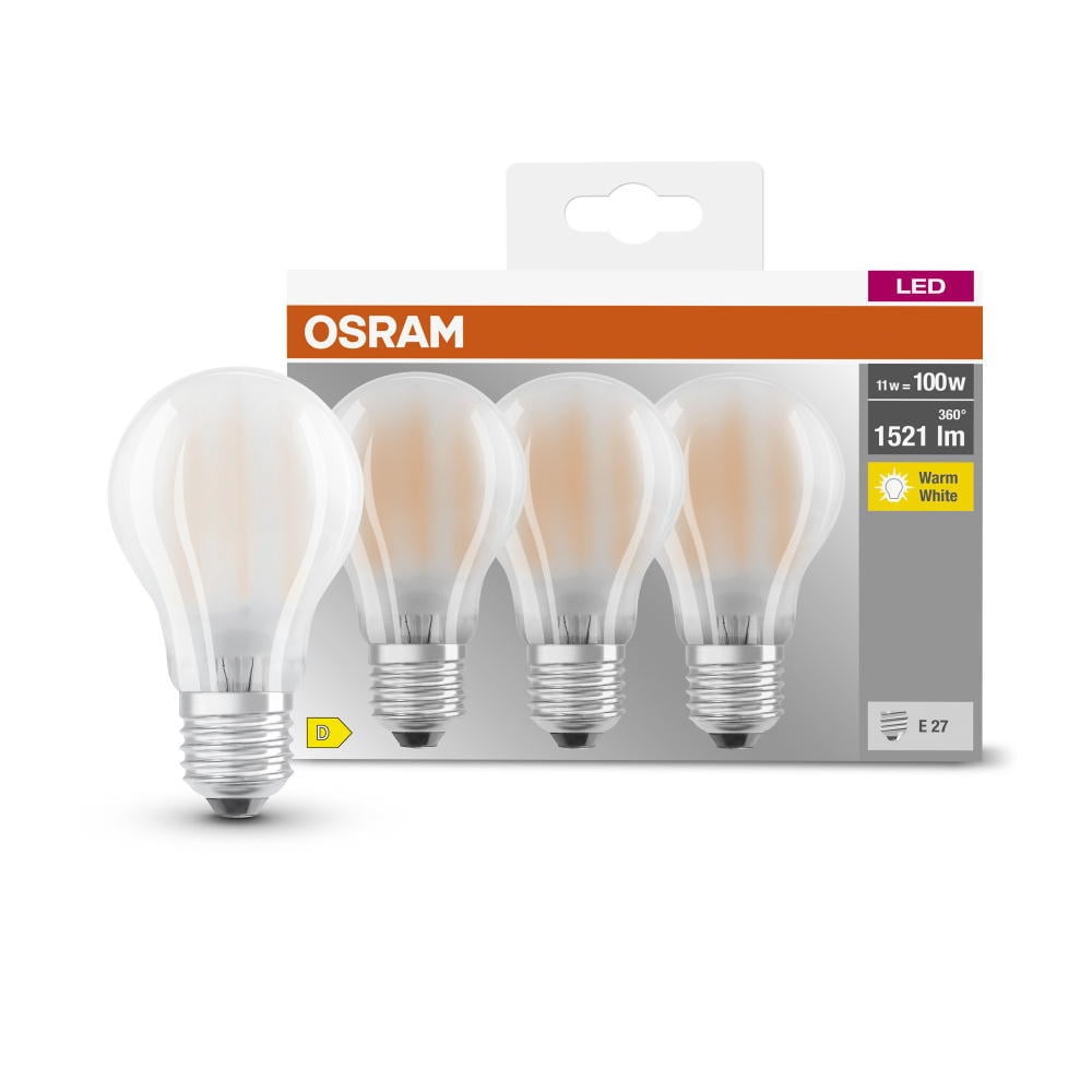 Osram LED Lampe ersetzt 100W E27 Birne - A60 in Weiß 11W 1521lm 2700K 3er Pack