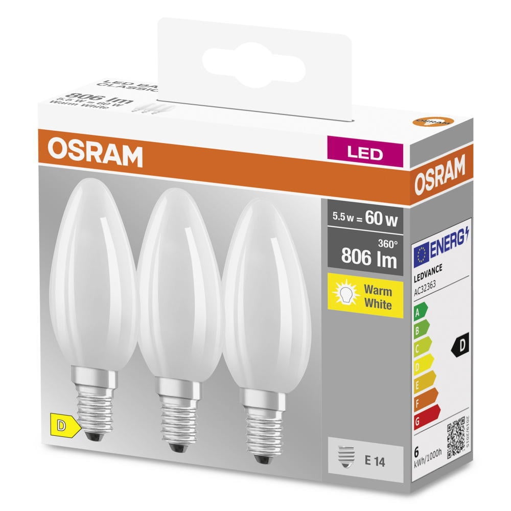 Osram LED Lampe ersetzt 60W E14 Kerze - B35 in Weiß 5 5W 806lm