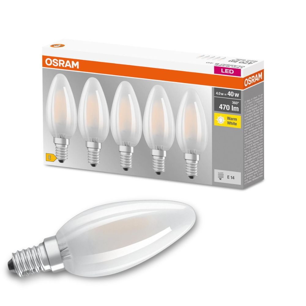 Osram LED Lampe ersetzt 40W E14 Kerze - B35 in Wei 4W 470lm 2700K 5er Pack