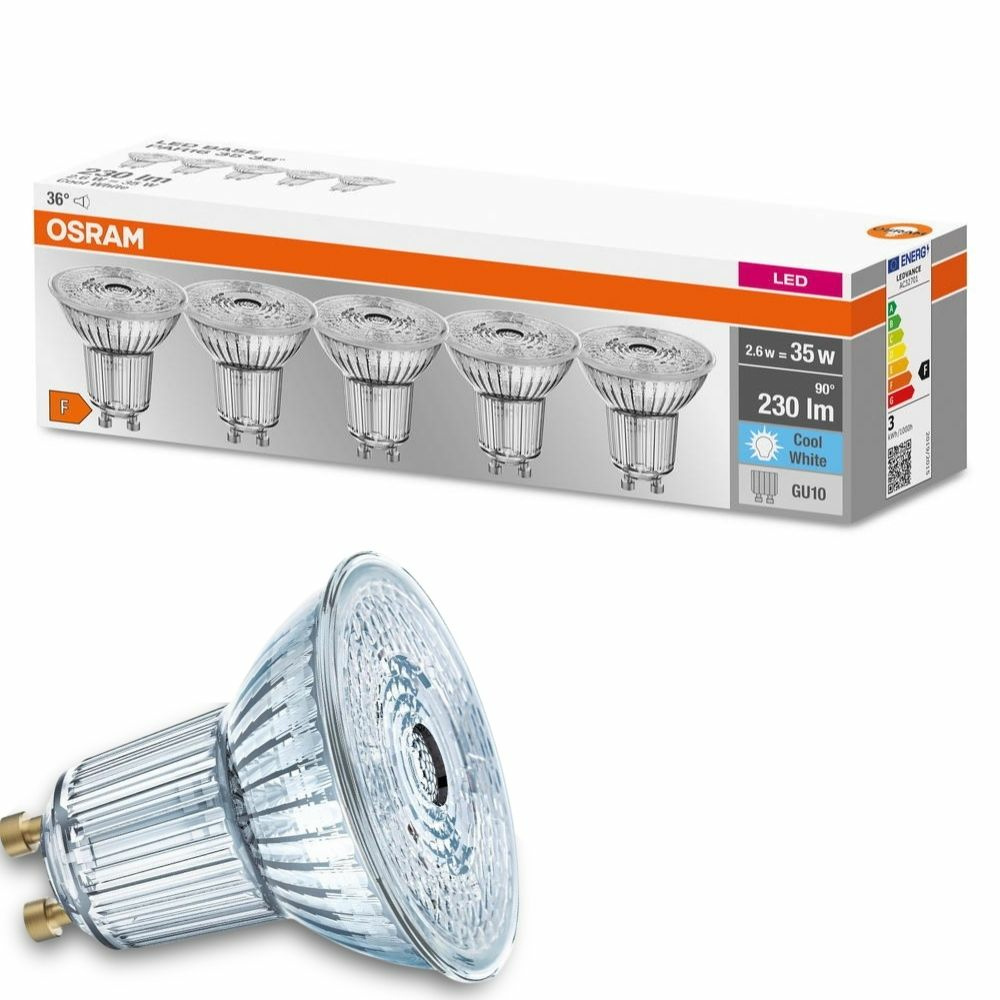 Osram LED Lampe ersetzt 35W Gu10 Reflektor - Par16 in Transparent 2,6W 230lm 4000K 5er Pack