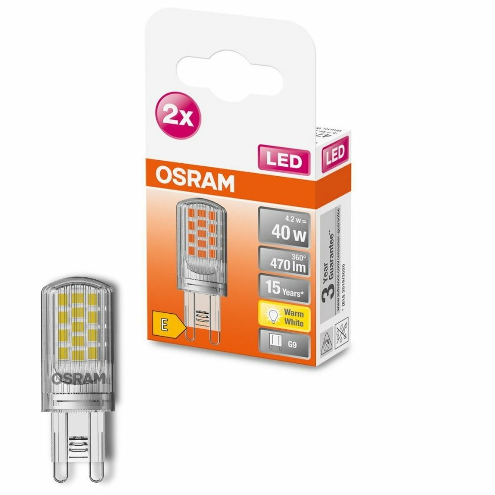 Osram LED Lampe ersetzt 40W G9 Brenner in Transparent 4,2W 470lm 2700K 2er Pack