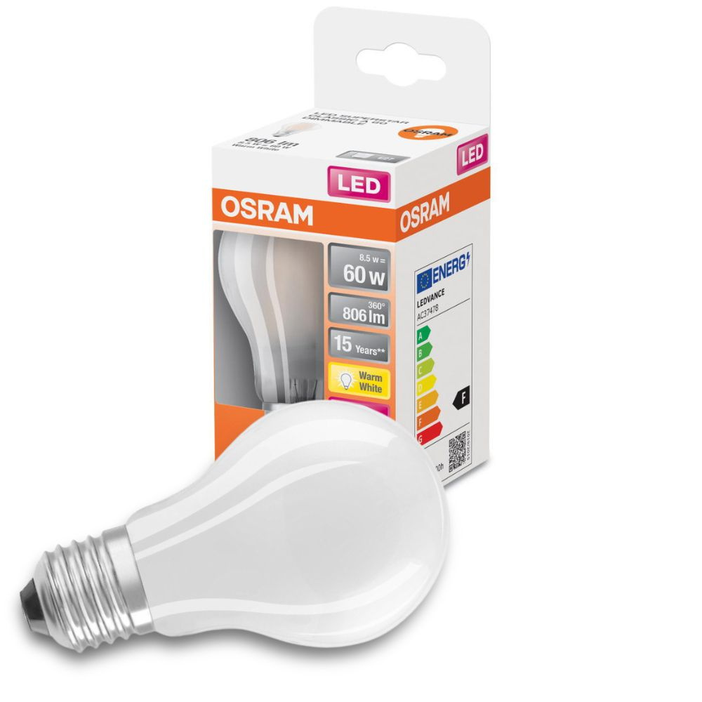 Osram LED Lampe ersetzt 60W E27 Birne - A60 in Weiß 8,5W 806lm 2700K dimmbar 1er Pack
